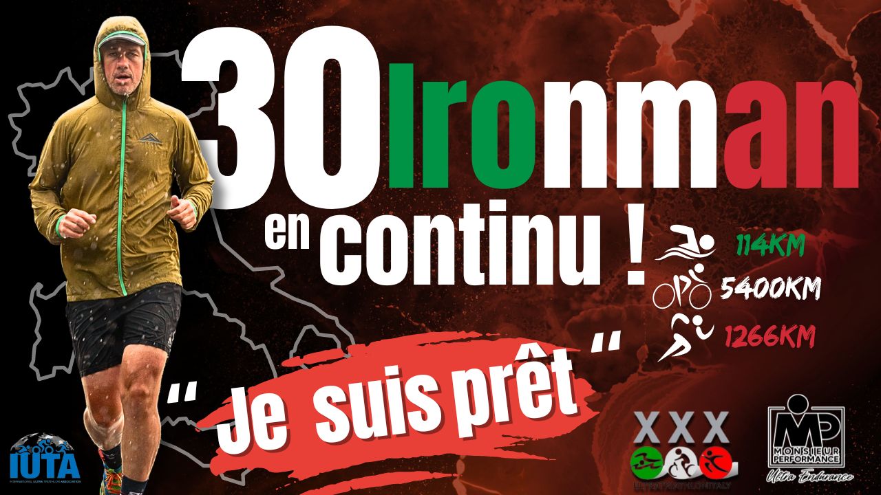 « Je suis prêt » <br> x30 Ironman en continu <br>🏊114km🚴5400km🏃1266km